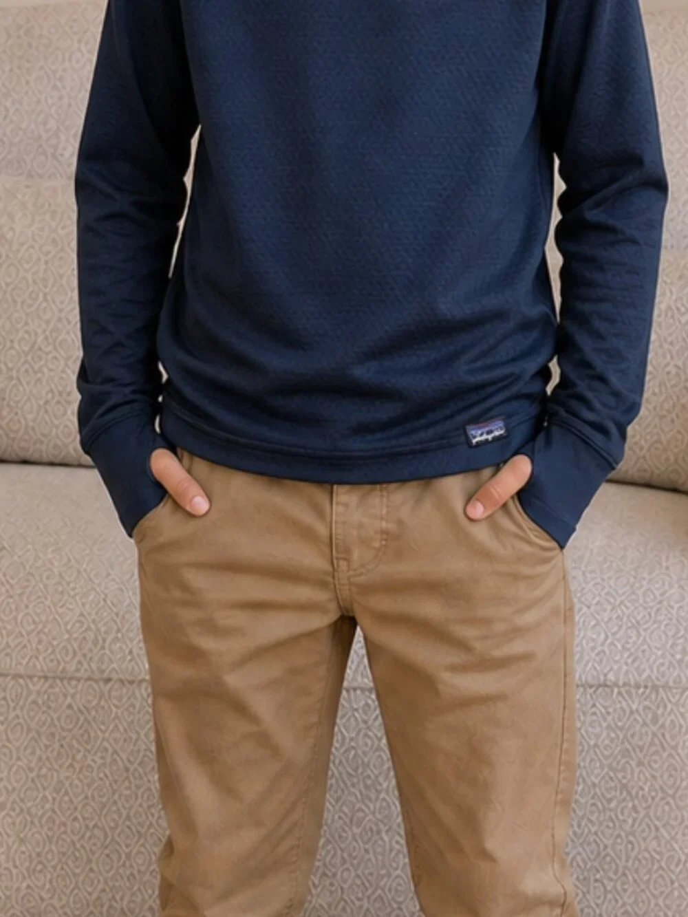 Patagonia Kids Capilene Midweight Crew Navy Thermal Baselayer Top L 12 Thumbhole